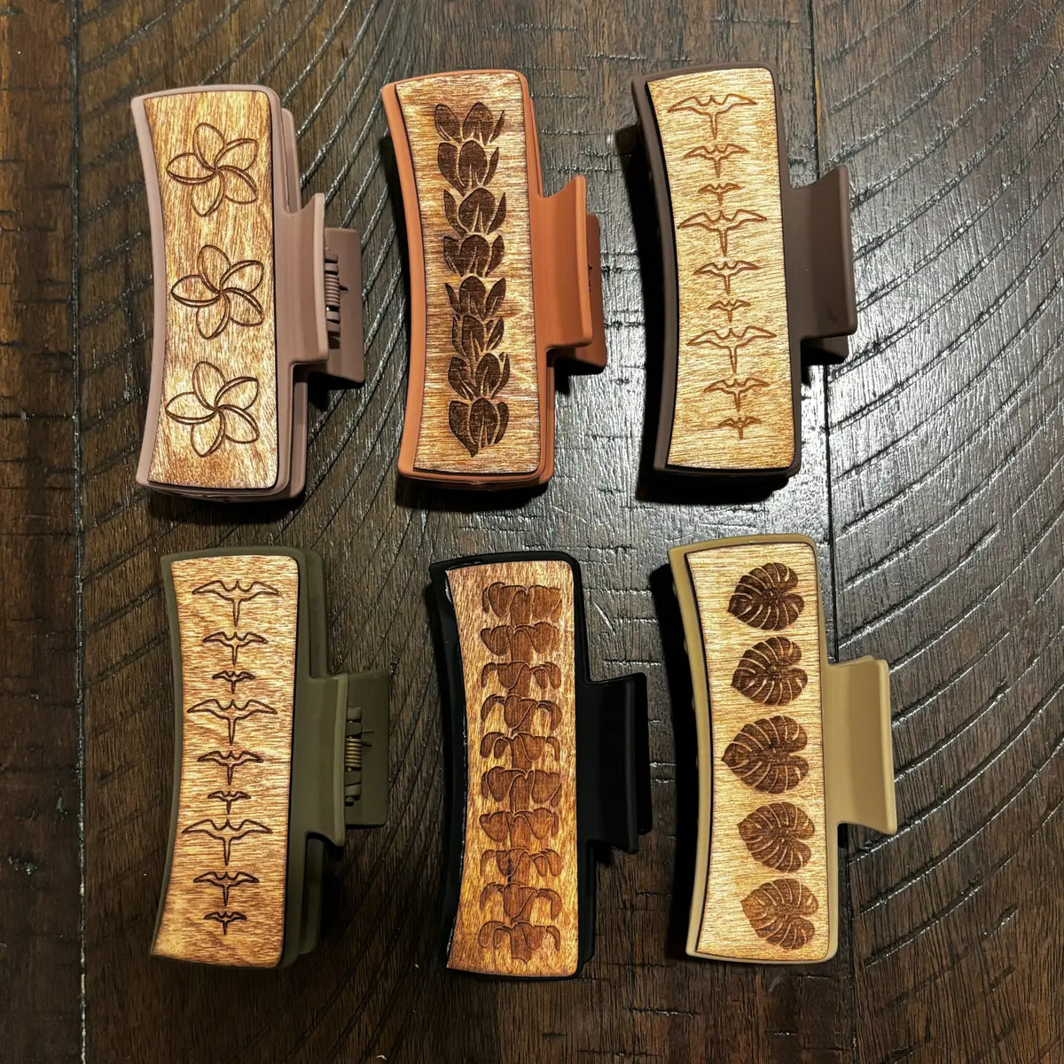 Revel Sun Hawaii Handmade Wood Engraved Hair Clip-Pikake  display picture 1