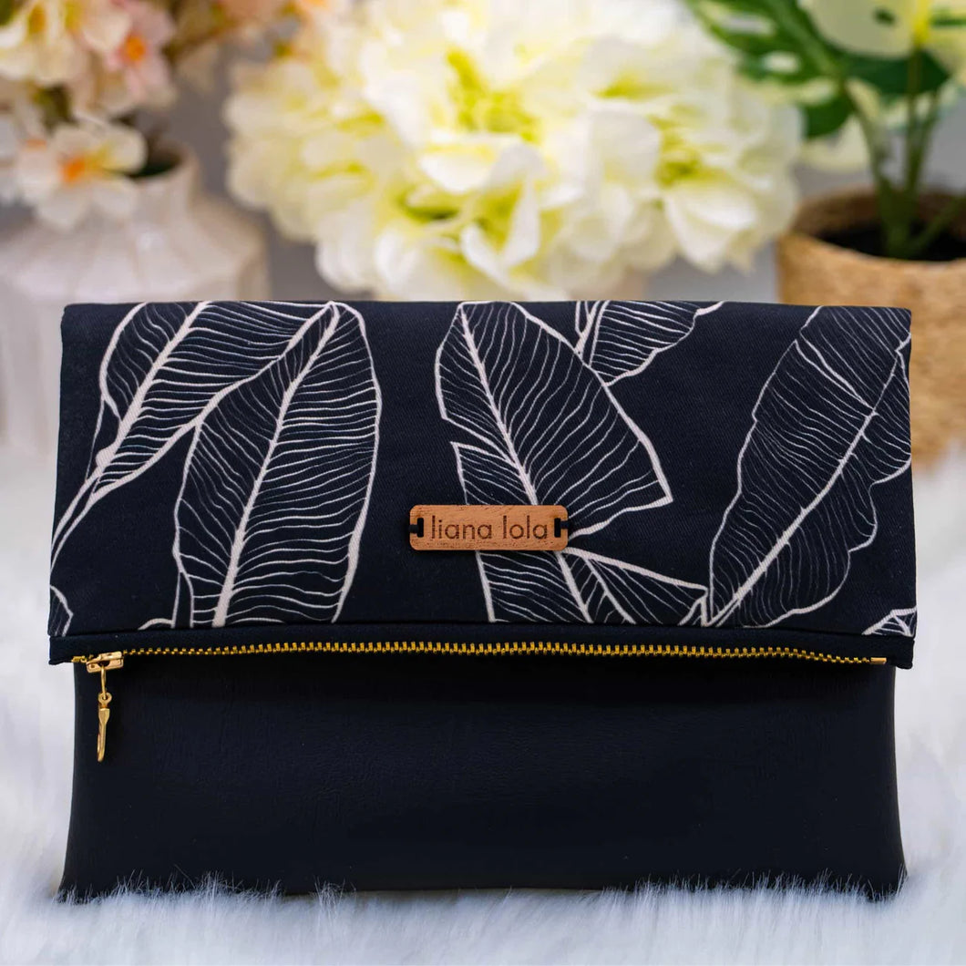 Liana Lola Foldover Clutch - Banana Leaf Black w/ Black