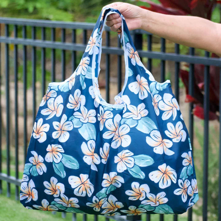 Liana Lola Reusable Shopping Bag - Blue Painted Plumeria