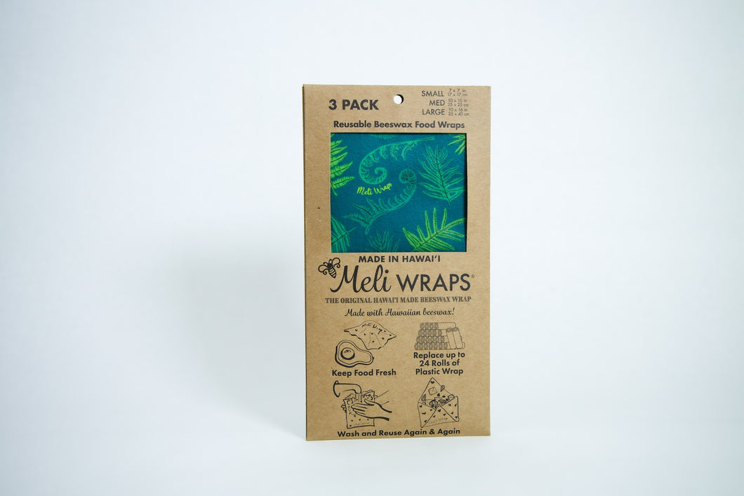 Meli Wraps 3-Pack Reusable Beeswax Food Wrap-Fern Print