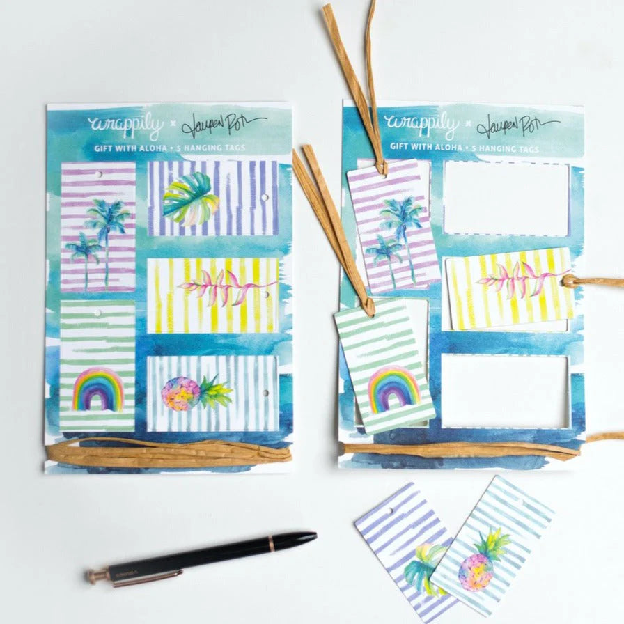 Wrappily Tropical Stripe Pop-Out Gift Tags & Twine